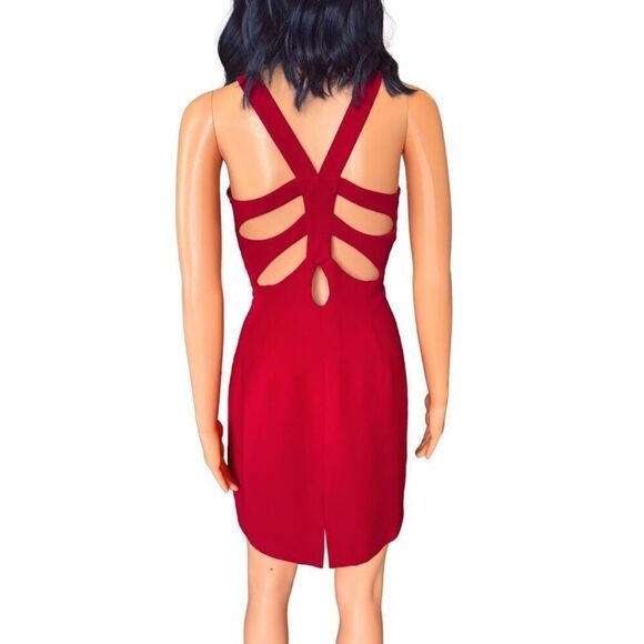 Vintage Andrea Polizzi for Rex Lester Red Bodycon Dress Y2K 90s Size 8 - Picture 5 of 6